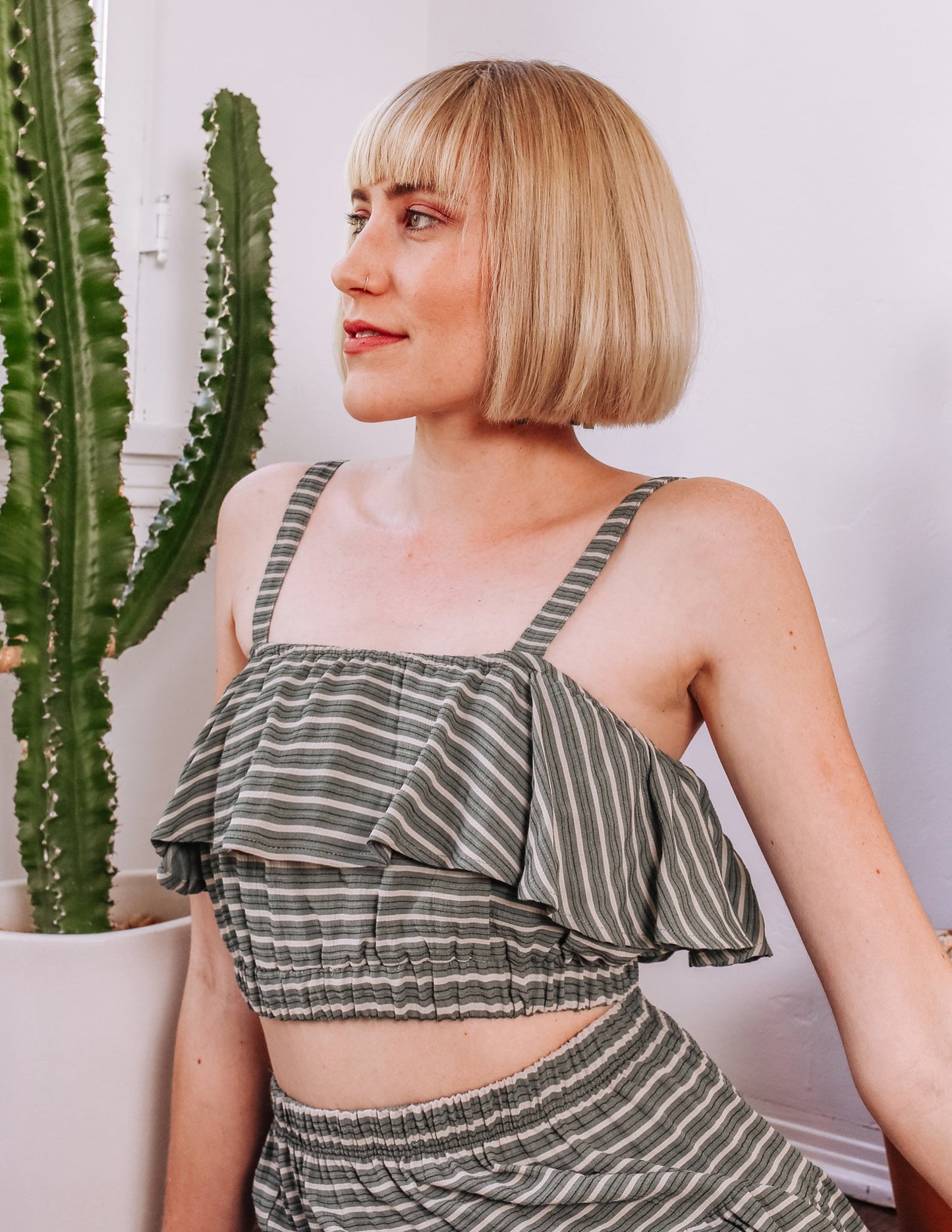 Sage Stripe Crop Top