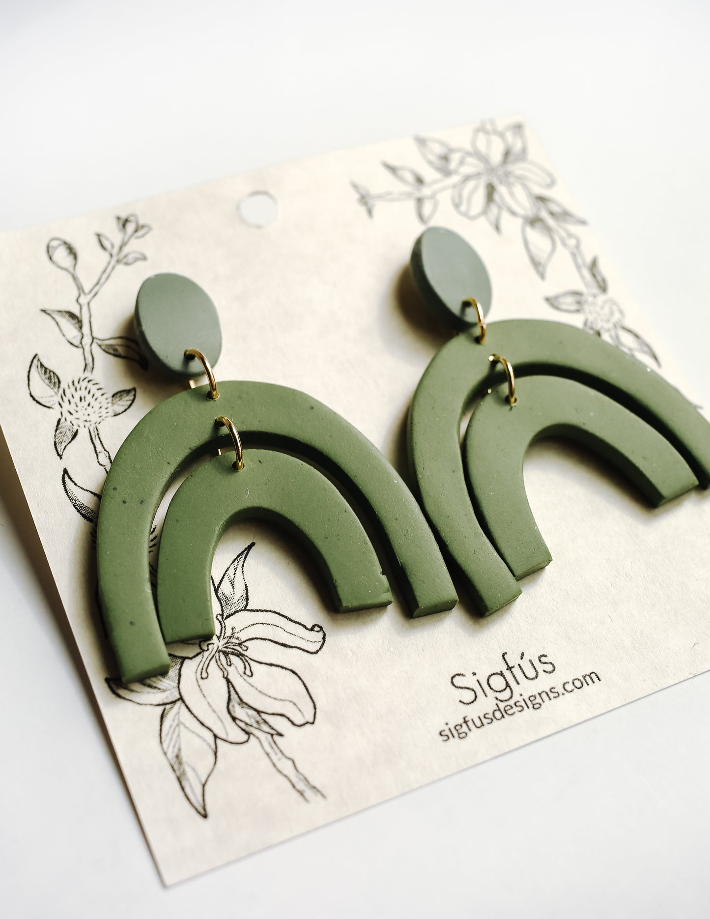 Double Arch Earrings - Green