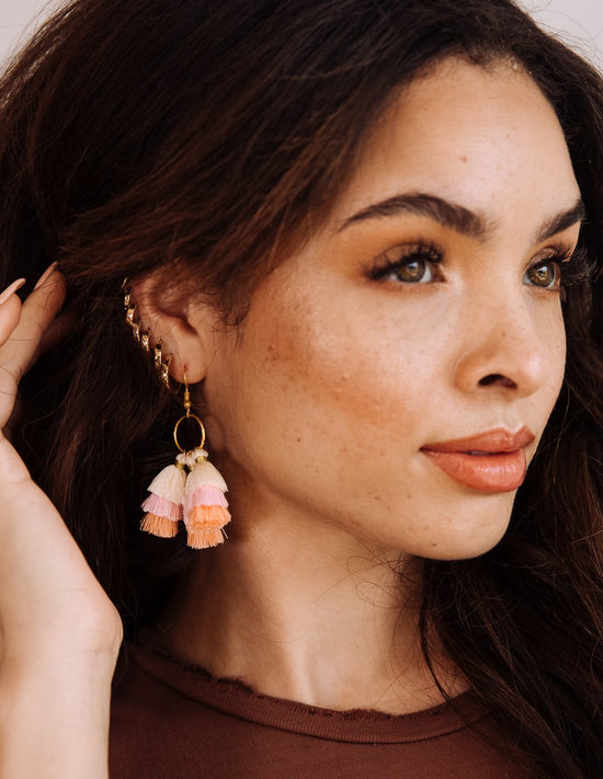 Mini Tassel Earrings - Peach