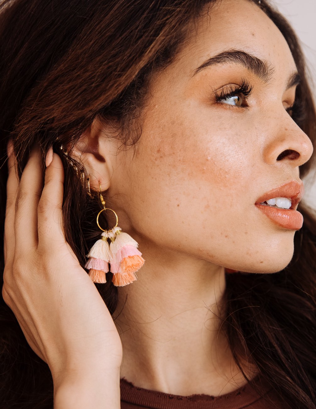 Mini Tassel Earrings - Peach