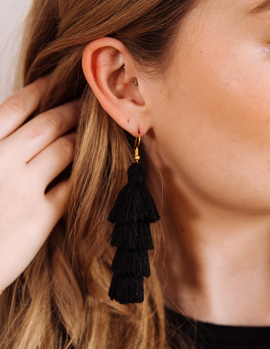 Layered Tassel Earrings - Onyx