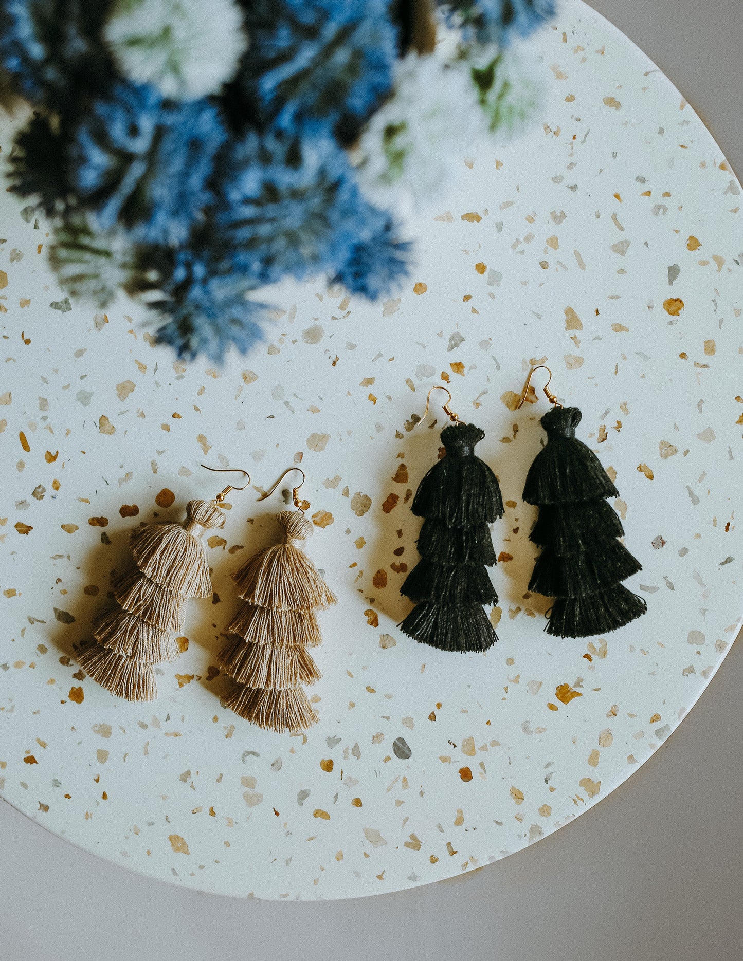 Layered Tassel Earrings - Stone