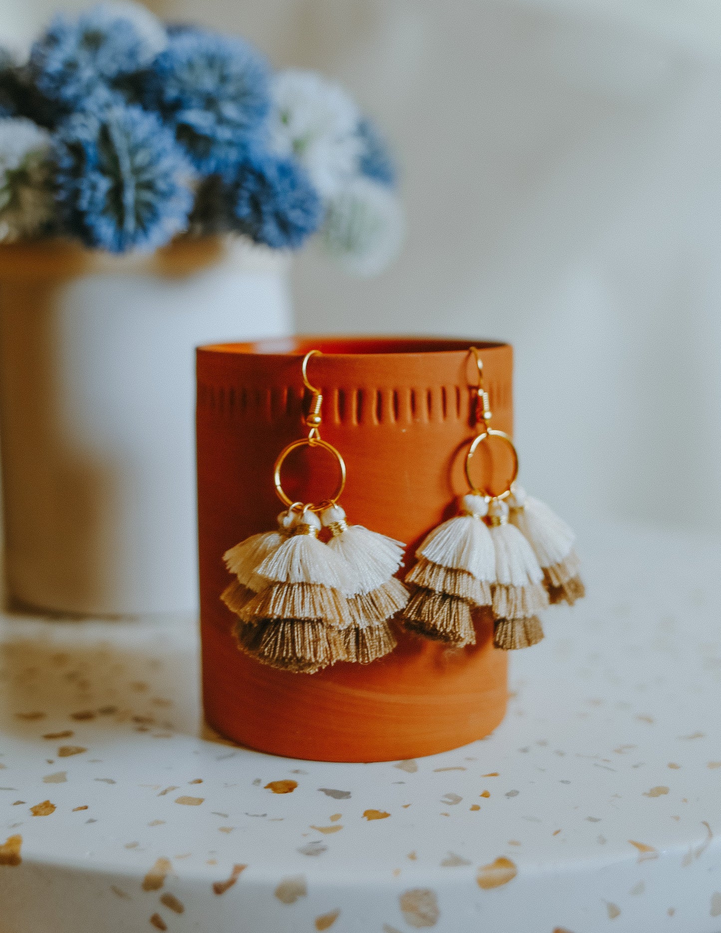 Mini Tassel Earrings - Taupe