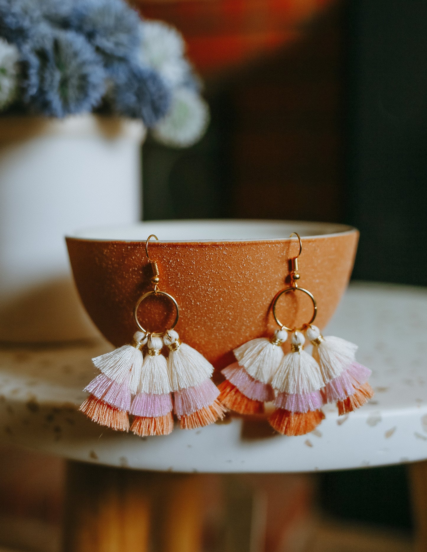 Mini Tassel Earrings - Peach